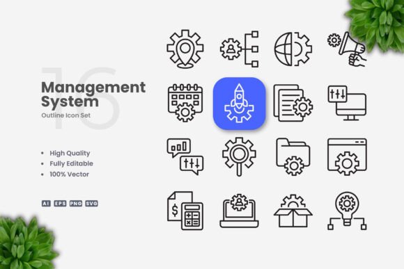 Management System Icons for Modern Graphic Design