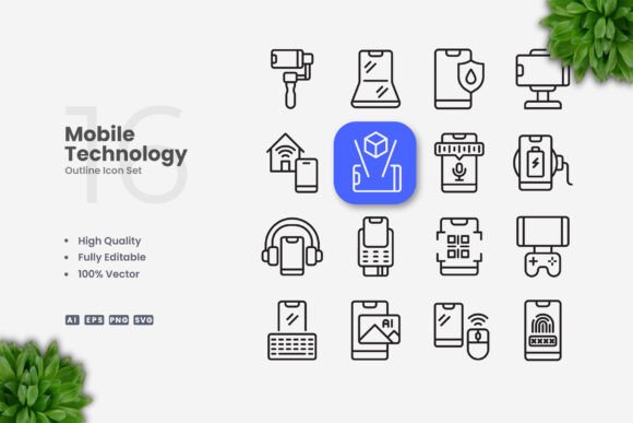 Mobile Technology Icons for Embroidery Projects