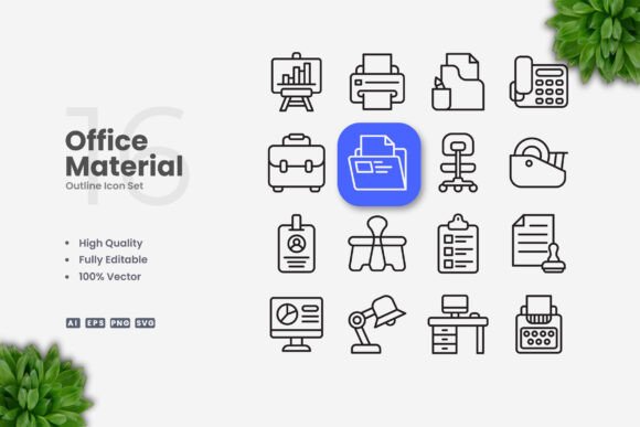 Office Material Icons - Clean Graphics for Handmade Creations