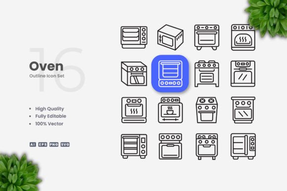 Oven Icons: Clean Graphics for Handmade Creations