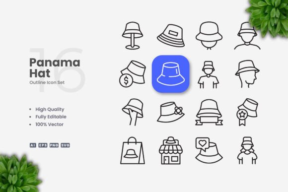 Panama Hat Icons - Clean Graphics for Handmade Creations