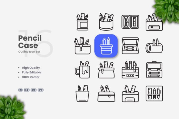 Pencil Case Icons – Clean Graphics for Modern Branding