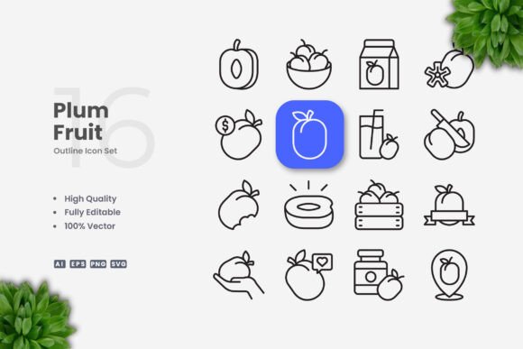 Plum Fruit Icons for Modern Graphic Design