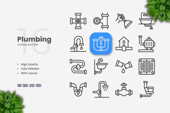 Plumbing Icons: Clean Graphics for Handmade Creations
