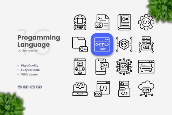 Programming Language Icons - Clean Graphics for Digital Sellers
