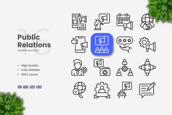 Public Relations Icons: A Clean Graphic Design Asset for Handmade Creations