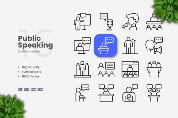 Public Speaking Icons: A Clean Graphic Design Asset for Digital Sellers