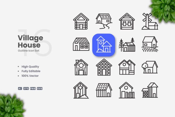 Village House Icons Graphics for Digital Sellers