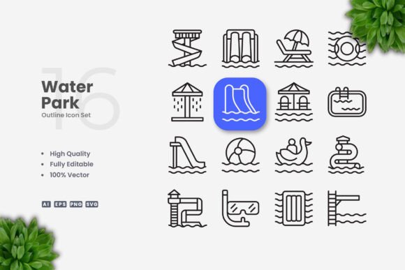 Water Park Icons: Clean Graphics for Modern Content Design